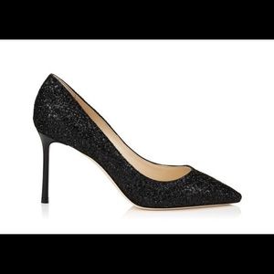Jimmy Choo Romy 85 Black Coarse Glitter Pumps